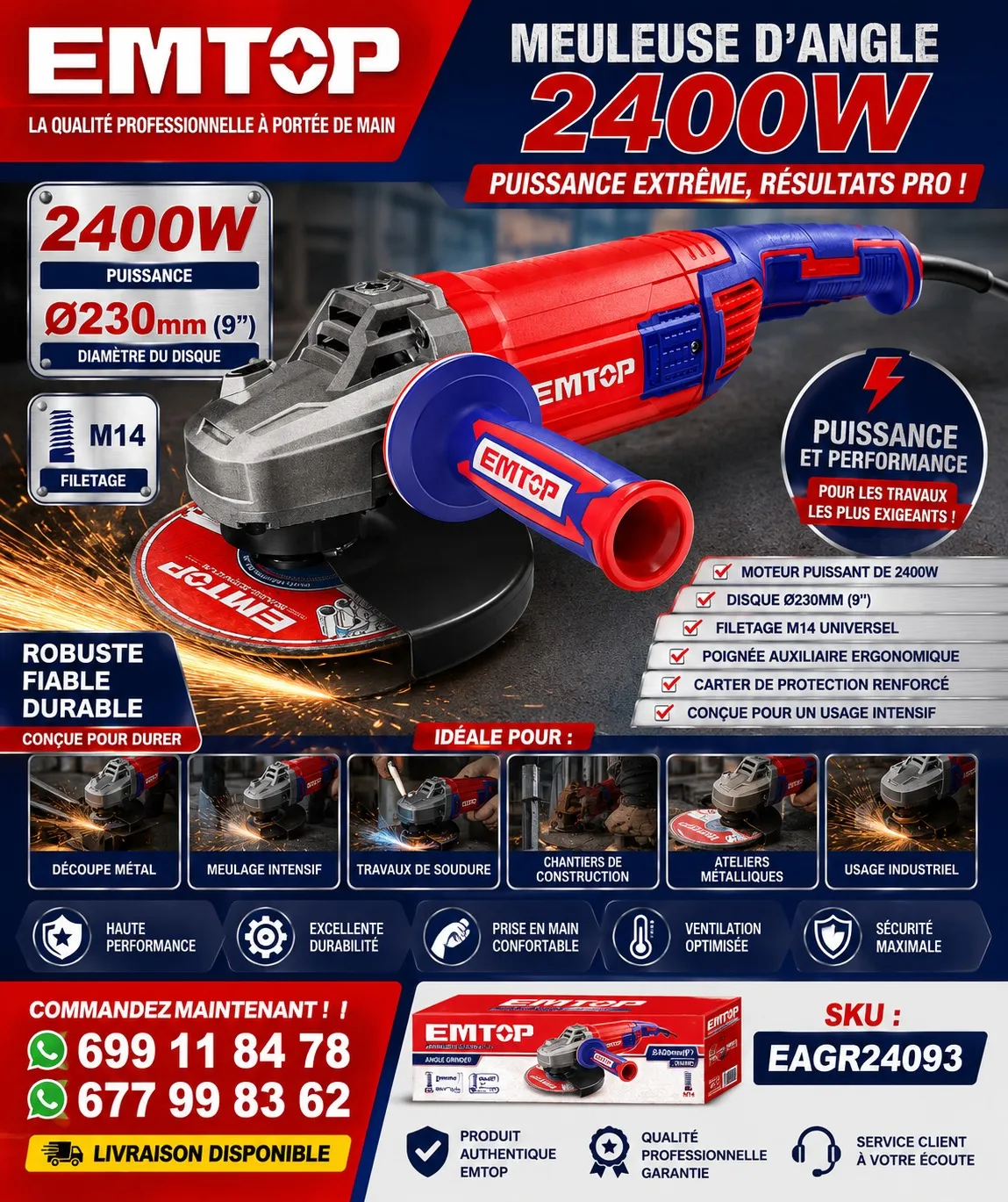Meuleuse d'Angle 2400W EMTOP EAGR24093